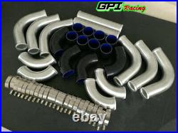 FOR 3 76mm Aluminum Universal 8pcs Intercooler Turbo Piping black hose T-Clamp