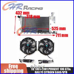 FOR PEUGEOT 106 GTI RALLYE/CITROEN SAXO/VTR 1996-2001 Aluminum Radiator&Dual Fan